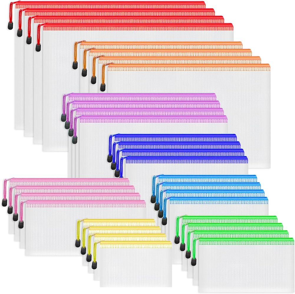 Smarpau 32pcs Zipper Pouch, 8 Sizes 8 Colors Mesh Zipper Pouches for Organizing, Waterproof Plast... | Amazon (US)