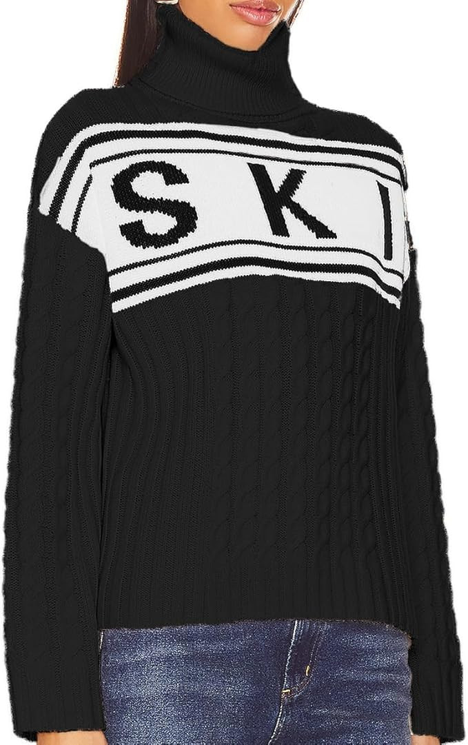 Women Turtleneck Sweaters Cable Knit Sleeve Ski Sweater Tops Fitted Style Fall Shirts 2024 Winter... | Amazon (US)