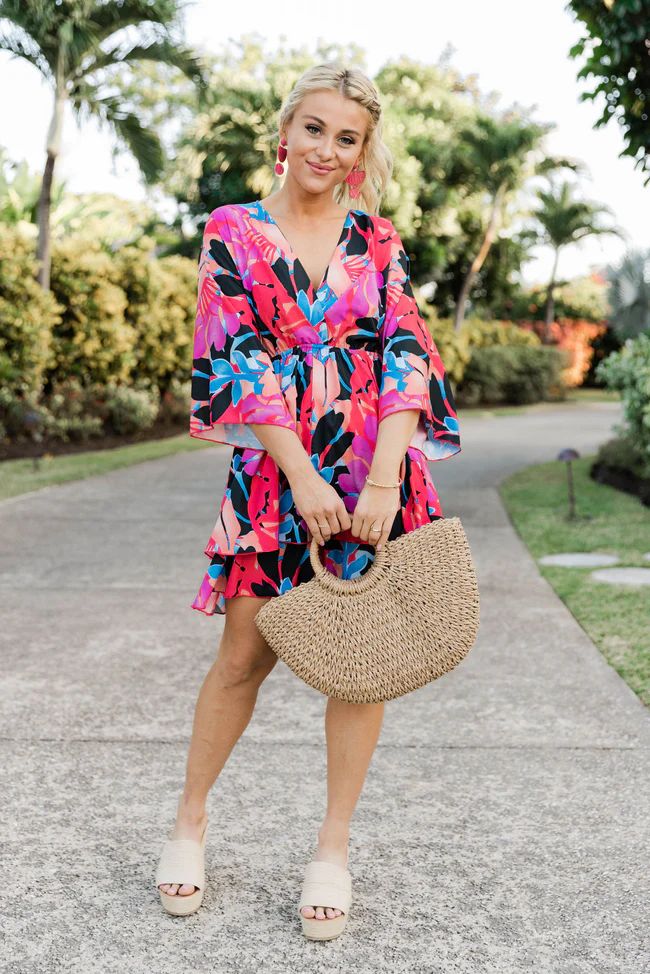See You Soon Multi Color Tropical Mini Dress FINAL SALE | Pink Lily