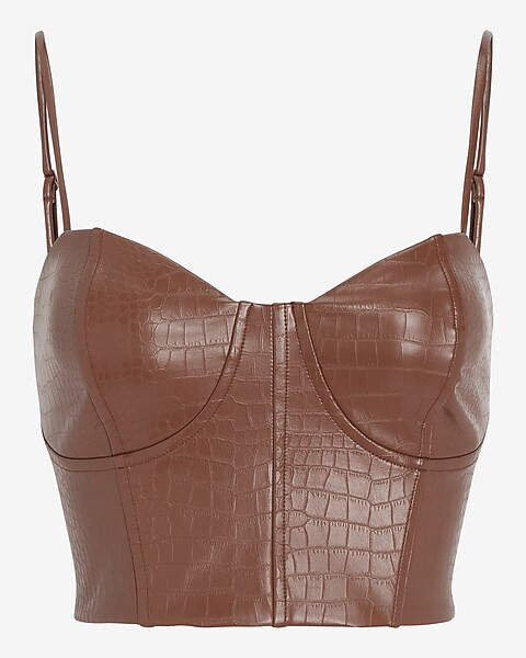 Body Contour Croc Faux Leather Corset Cropped Top | Express