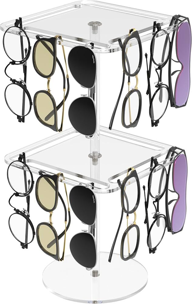 360° Rotating Acrylic Sunglasses & Eyeglasses Display Rack - Double-Tier Clear Tabletop Organize... | Amazon (US)