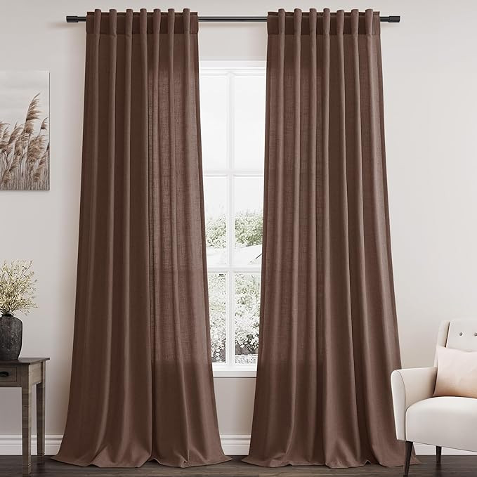 Mocha Mousse Semi Sheer Linen Blend Curtains 108 Inches Long 2 Panels Set Back Tab Loop Pocket Li... | Amazon (US)