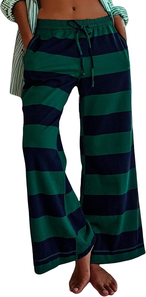 Women’s Striped Wide Leg Pants Adjustable Drawstring Elastic Waist Lounge Pants Pajama Trousers... | Amazon (US)