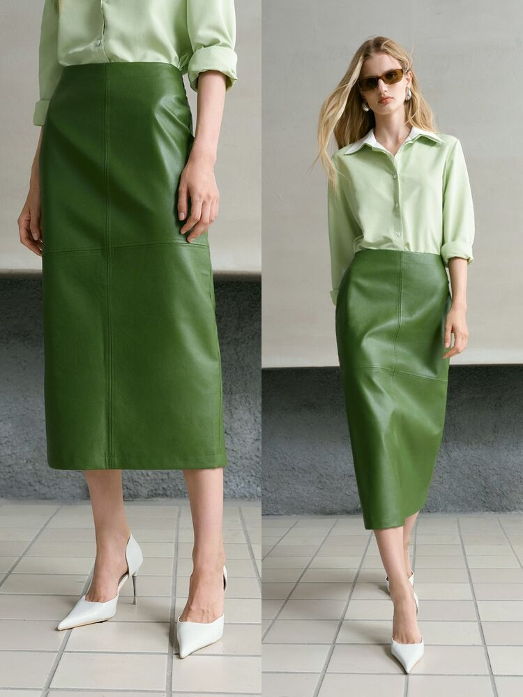 MOTF PREMIUM WOMEN'S PU LEATHER ELASTIC WAIST SPLIT HEM SKIRT | SHEIN