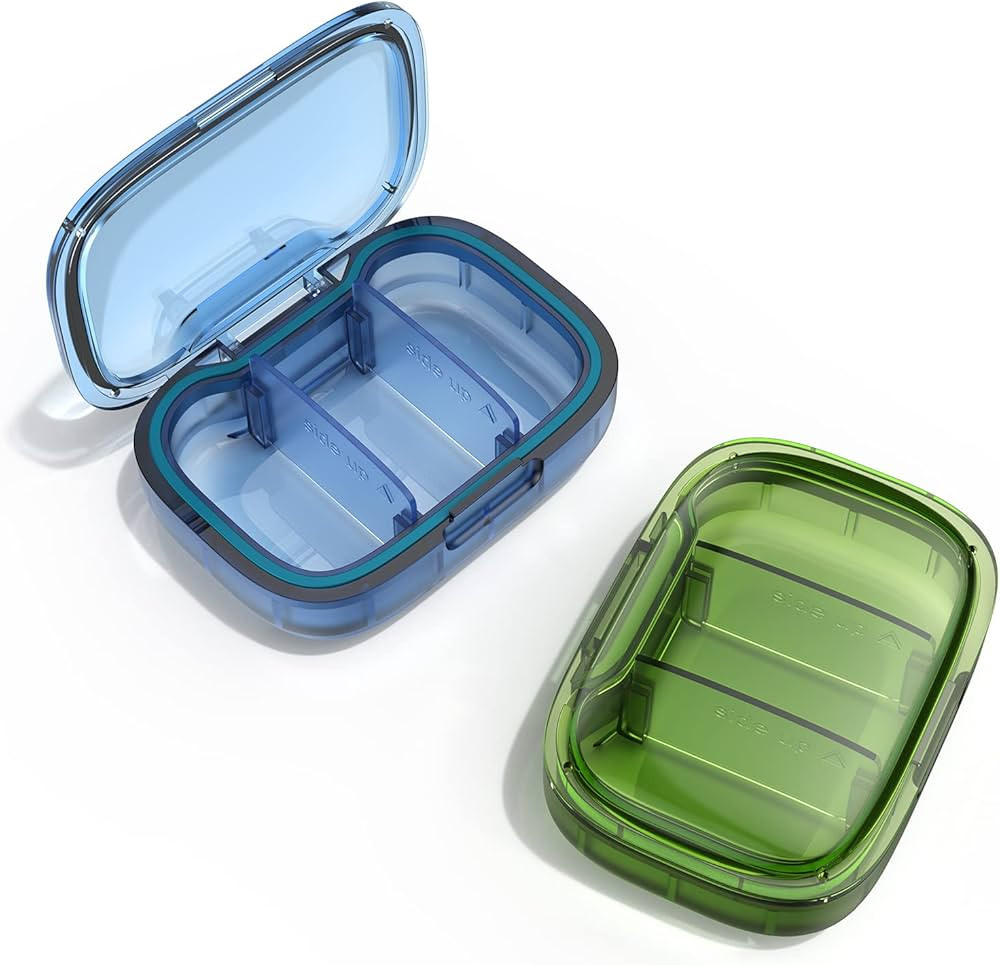 2 Pack 3 Compartment Small Pill Box, Moisture Proof Pill Case, Travel Pill Organizer for Pocket P... | Amazon (US)
