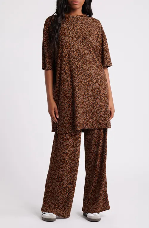 Dressed in Lala Leveled Up Leopard Top & Pants Set in Brown at Nordstrom, Size X-Large | Nordstrom