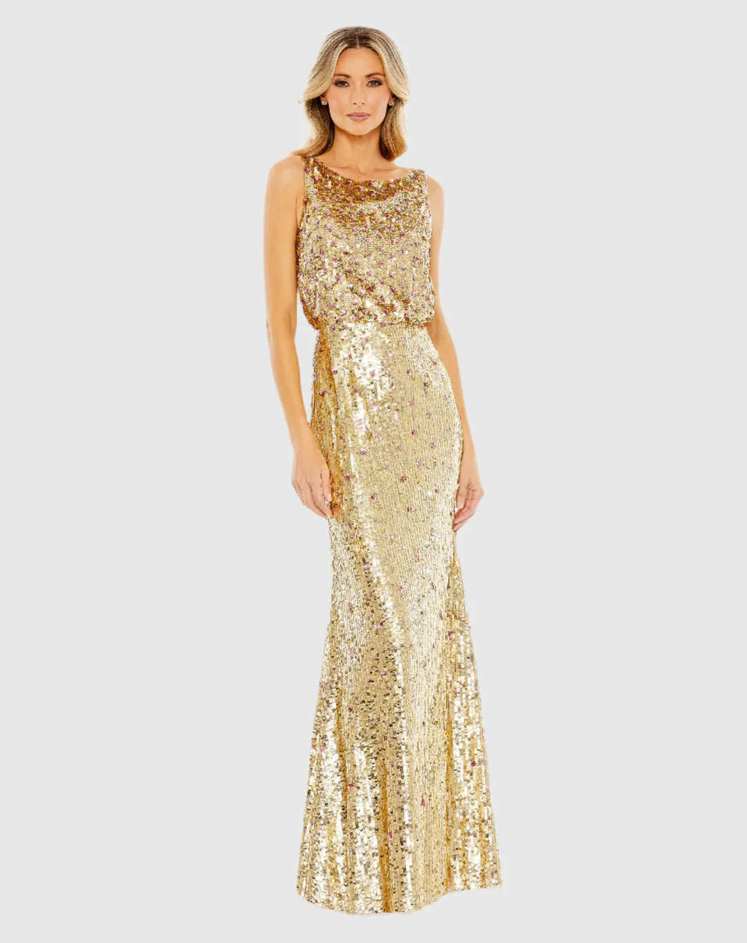 Sequined Sleeveless High Neck Gown | Mac Duggal