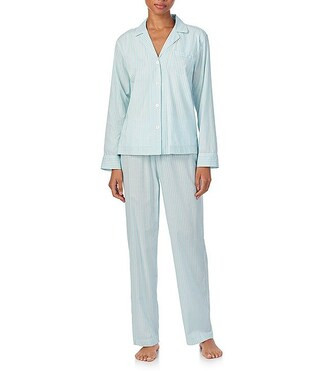 Long Sleeve Notch Collar Woven Lawn Long Striped Pajama Set | Dillard's