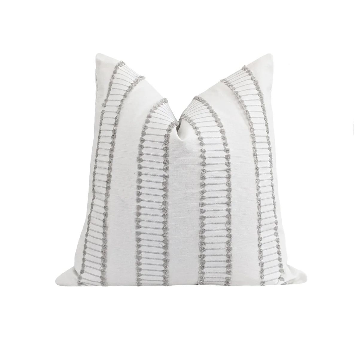 Antonia Fringe Pillow in White and Ash Gray | Land of Pillows