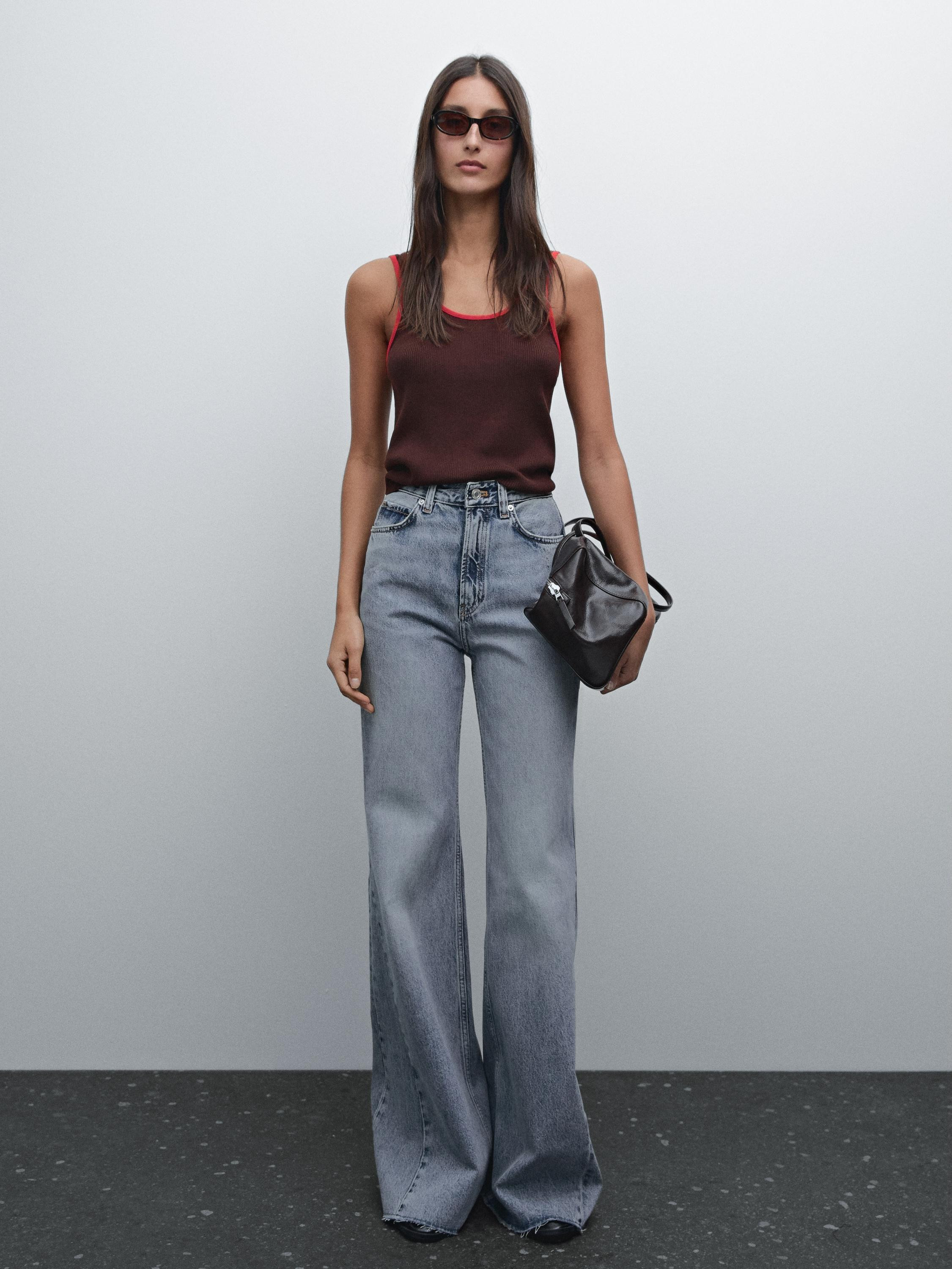 Stricktop mit farblich abgesetzten Borten | Massimo Dutti DE