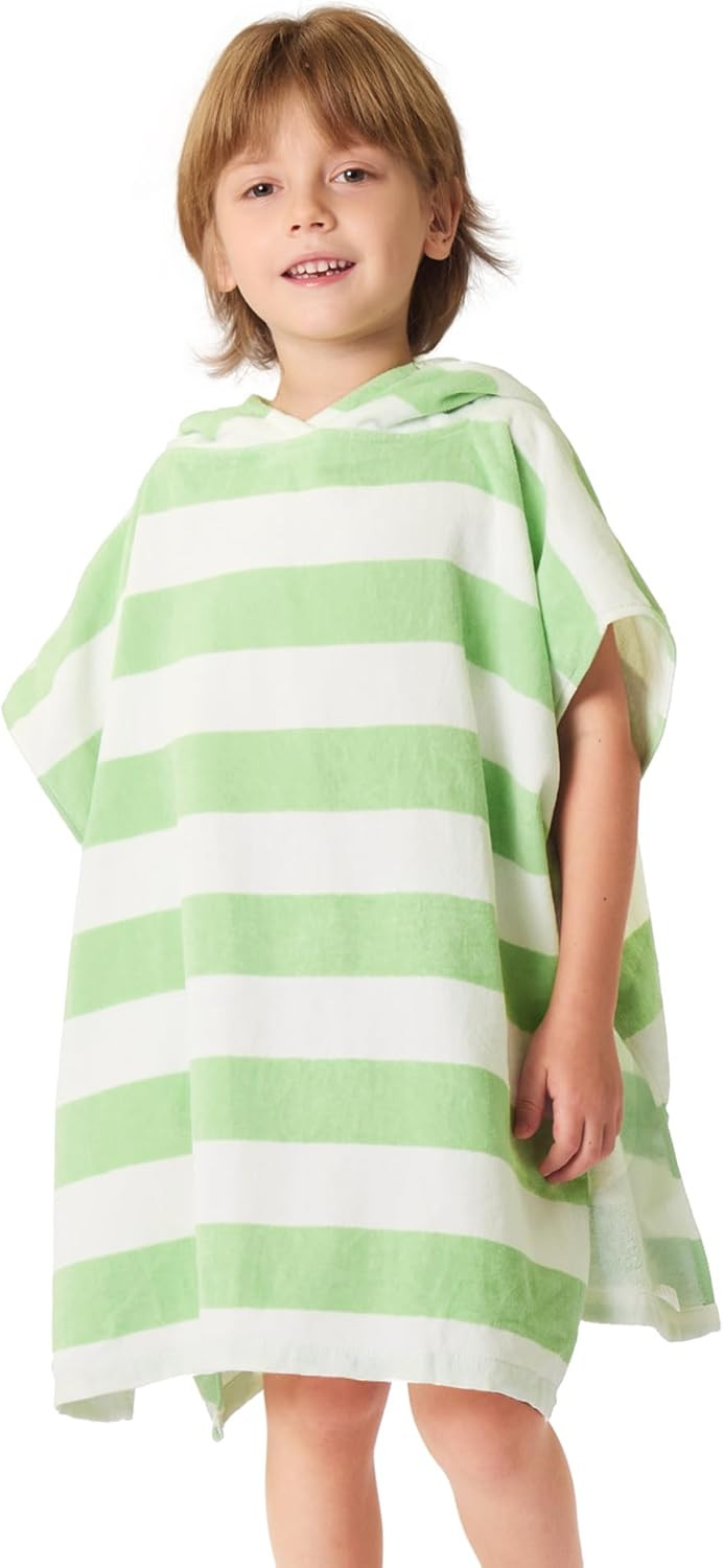 Toddler Bath Towel Poncho Thick Cotton Striped Beach Towels for Kids Gifts (2-6, Green) | Amazon (US)