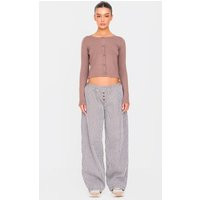 Brown Stripe Soft Woven Boxer Waistband Straight Leg Pants | PrettyLittleThing US