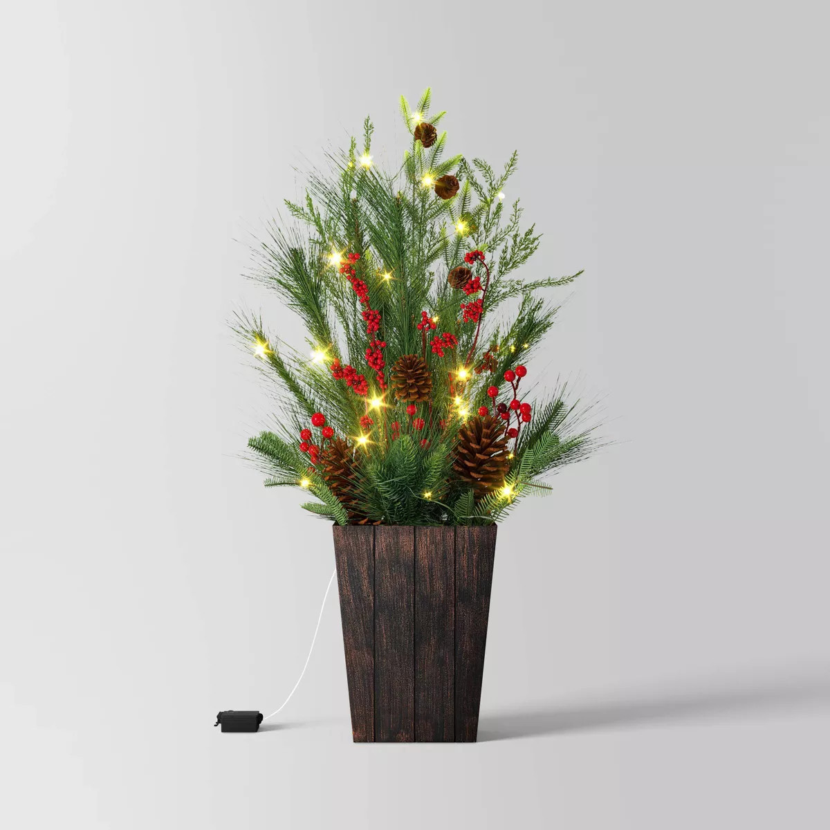 3' Pre-lit Decorated Mixed Greenery Mini Artificial Christmas Plant Arrangement in Faux Wood Pot ... | Target
