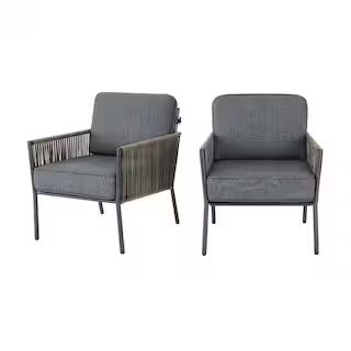 Hampton Bay Tolston Wicker Outdoor Patio Stationary Lounge Chairs with Charcoal Cushions (2-Pack)... | The Home Depot