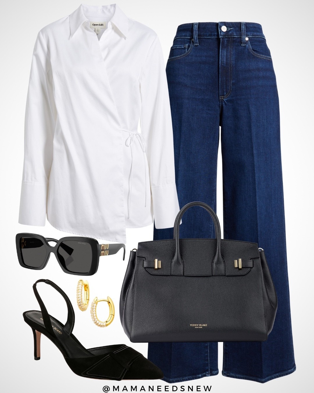 A summer / fall transitional outfit with a tie detail shirt, wide leg jeans, heels & top handle bag 🖤

#LTKStyleTip #LTKSaleAlert #LTKShoeCrush