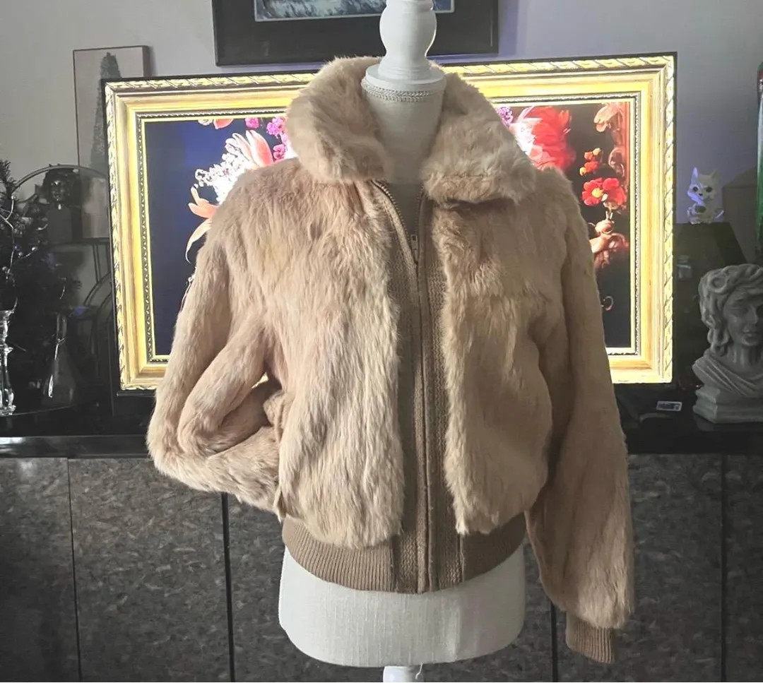 Vintage Rabbit Fur Zip up Jacket - Etsy | Etsy (US)