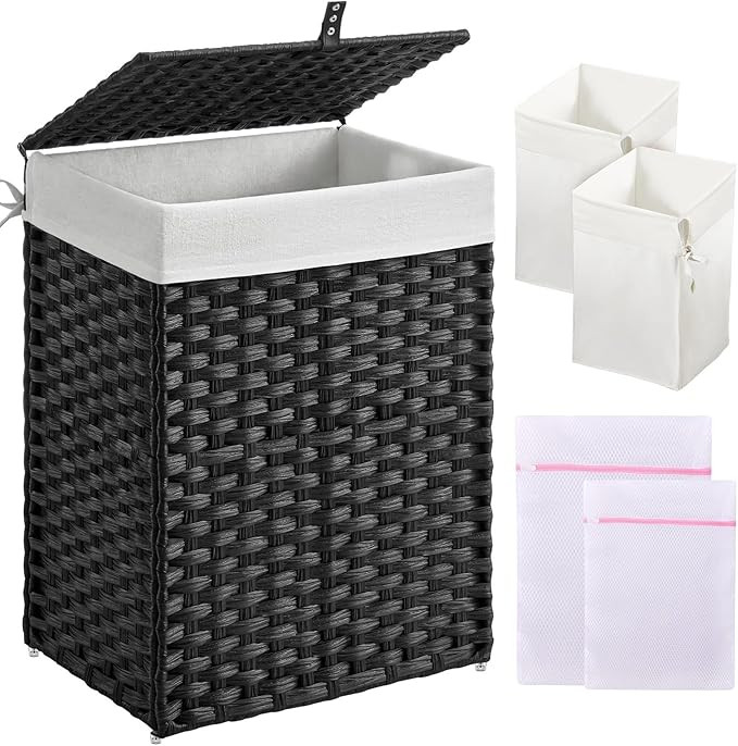 Greenstell Laundry Hamper with Lid, 90L Clothes Hamper with 2 Removable Liner Bags & 2 Mesh Laund... | Amazon (US)