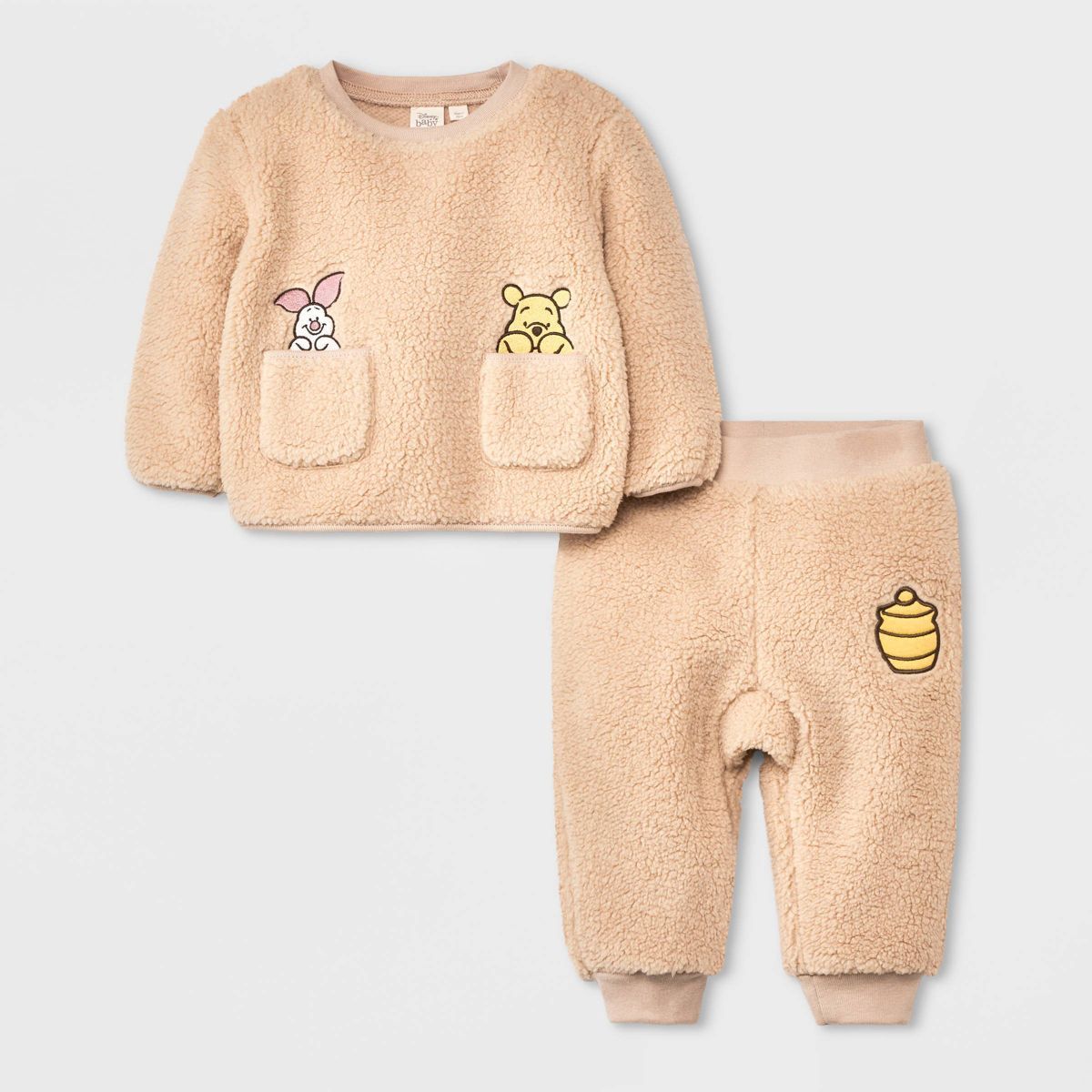 Baby Boys' Disney Winnie the Pooh Faux Shearling Top and Bottom Set - Beige | Target