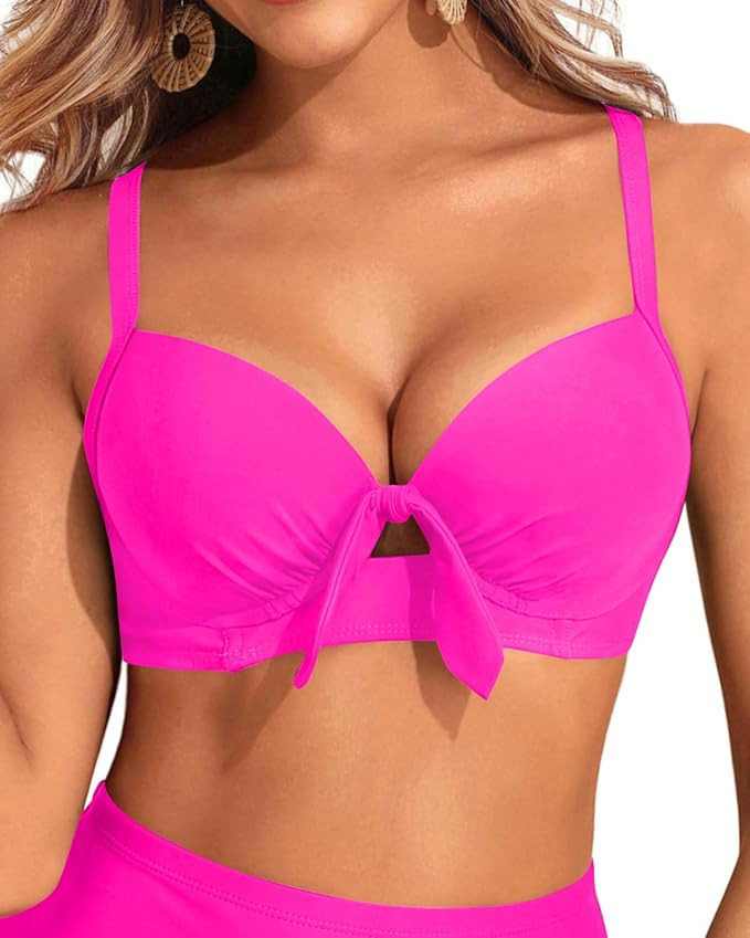 Women Underwire Bikini Swim Top - Push Up Knot Front Swimsuit Top 2025 Bathing Suit Bra Top | Amazon (US)