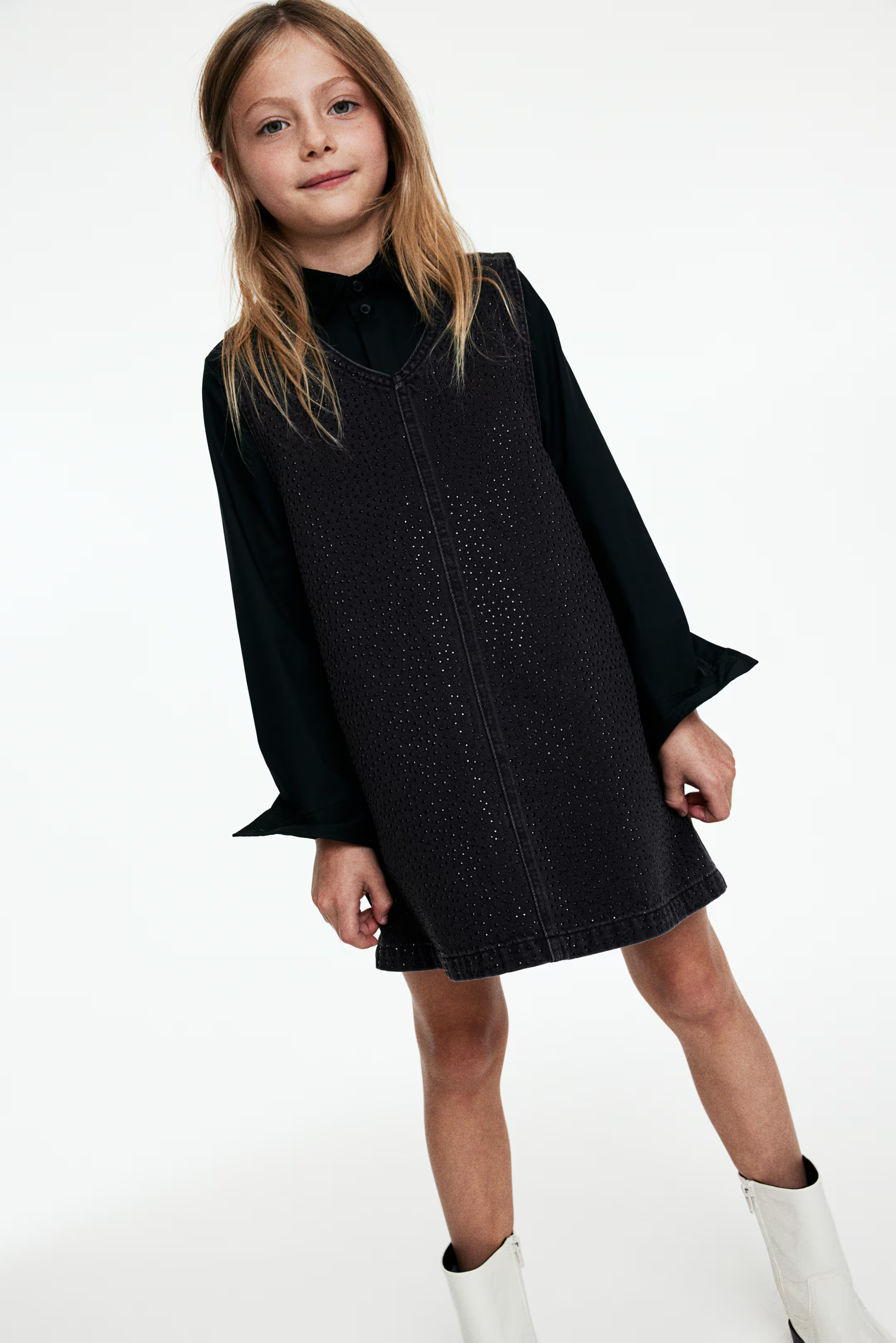 Embellished Denim Dress - Black - Kids | H&M US | H&M (US + CA)