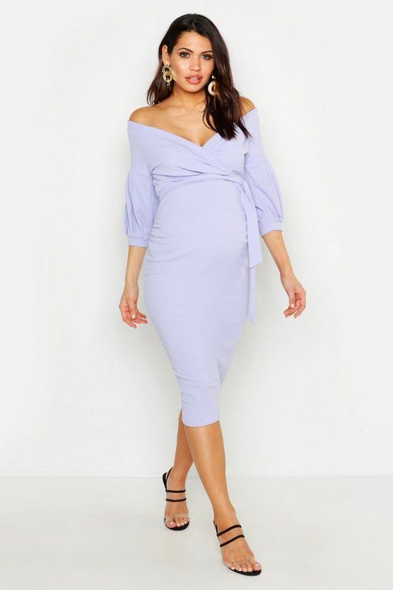 Maternity Off The Shoulder Wrap Midi Dress | Boohoo.com (US & CA)