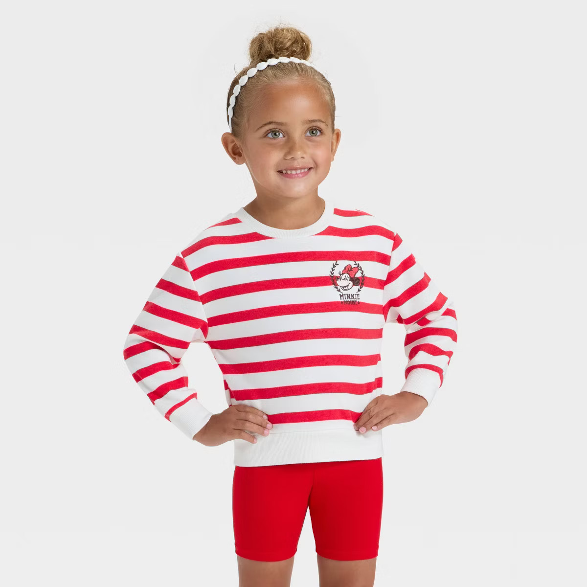 Toddler Girls' Disney Minnie Mouse Striped Fleece Sweatshirt - Red | Target