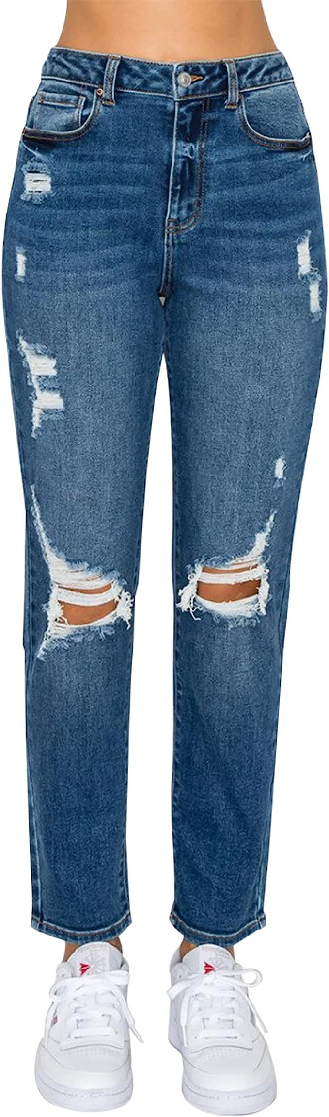 Little Vintage Girls Distressed Ripped Jeans for Women high Waist mom Jeans Boyfriend Jean,Wax Je... | Amazon (US)