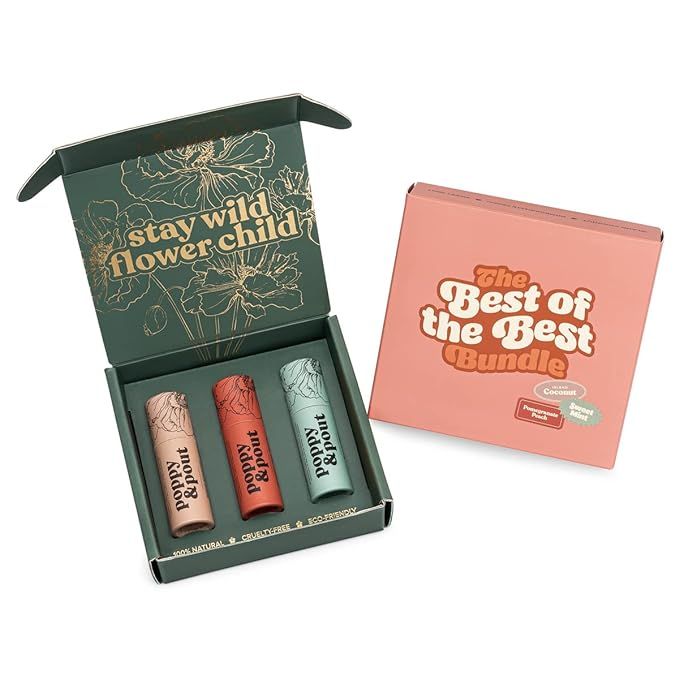 3pk + Gift Box, Poppy & Pout 100% Natural Lip Balm, Cardboard Tube, Hand-filled - Beeswax, Vitami... | Amazon (US)