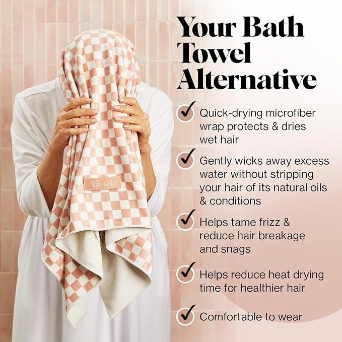 Kitsch XL Microfiber Hair Towel Wrap for Women - Microfiber Towel, Super Absorbent, Quick Dry, An... | Amazon (US)