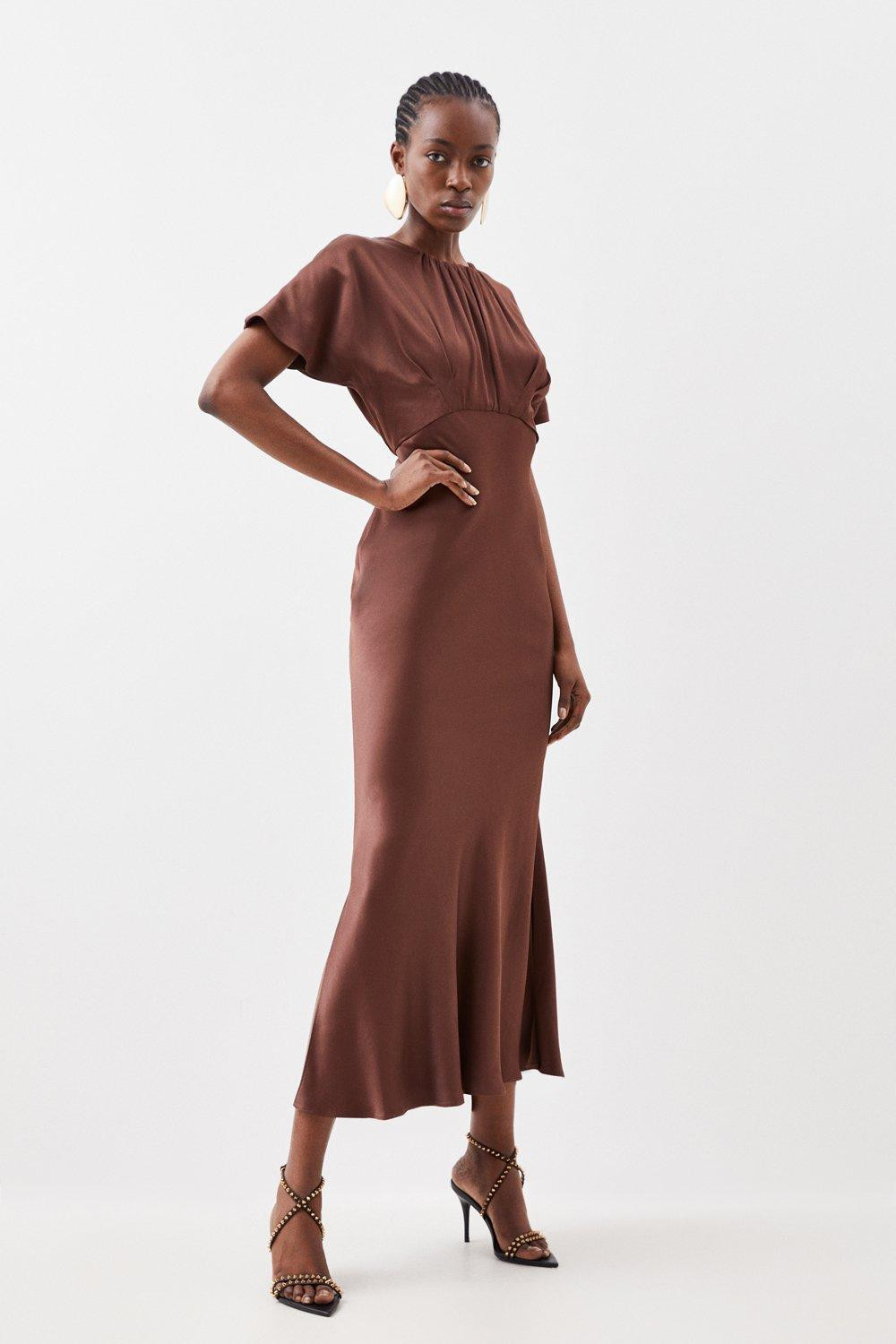 Satin Woven Crepe Maxi Dress | Karen Millen US