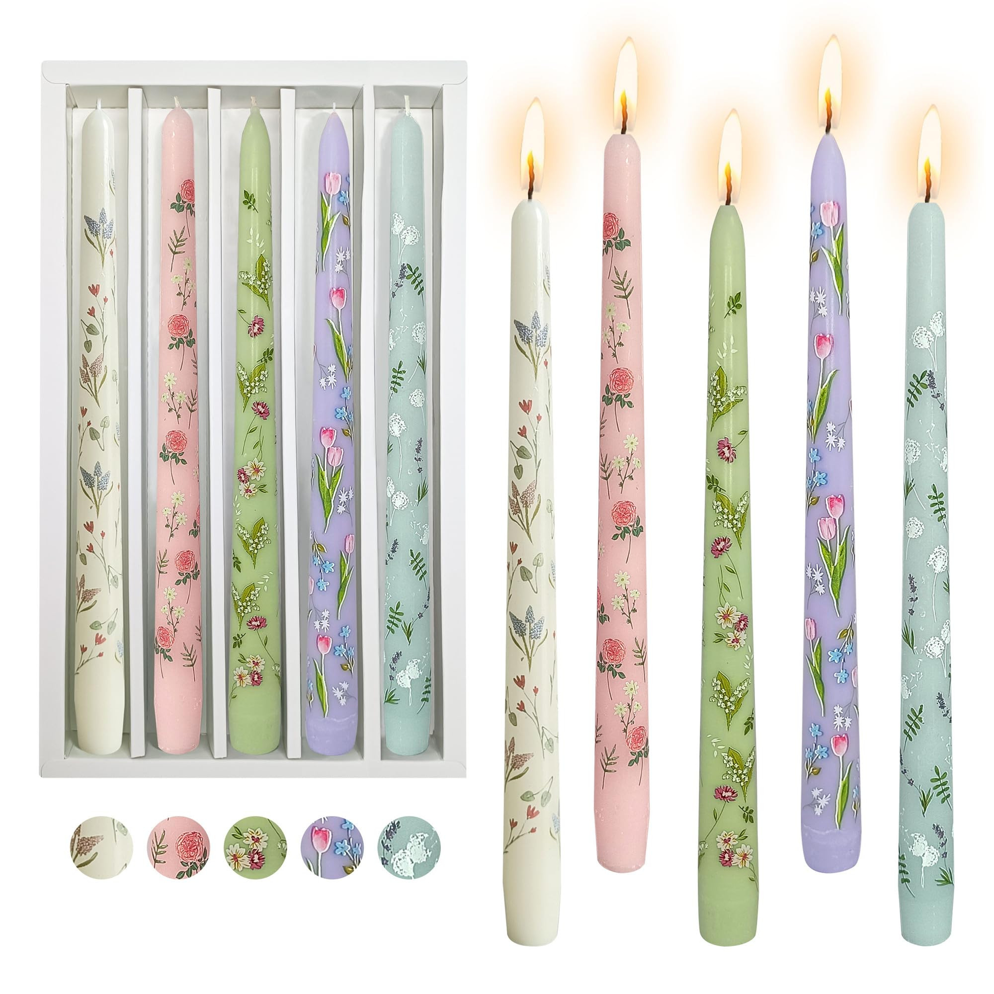 Floral Taper Candle Dripless Candlesticks - 5pcs Handmade Unscented Candlestick Long Candle Stick... | Amazon (US)