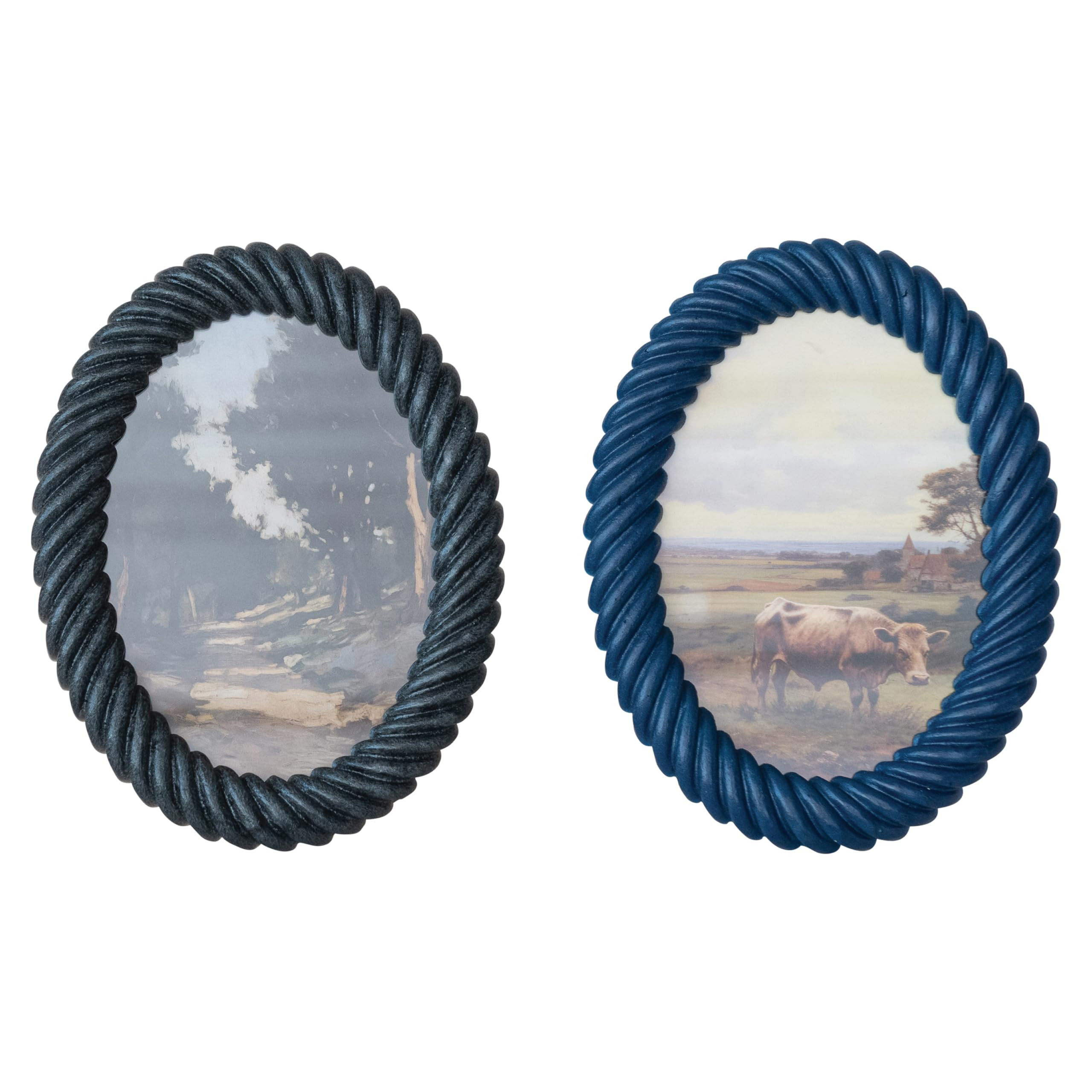 Creative Co-Op 2-Piece Oval Resin Twisted Photo Frame Set, Light & Dark Blue | Amazon (US)