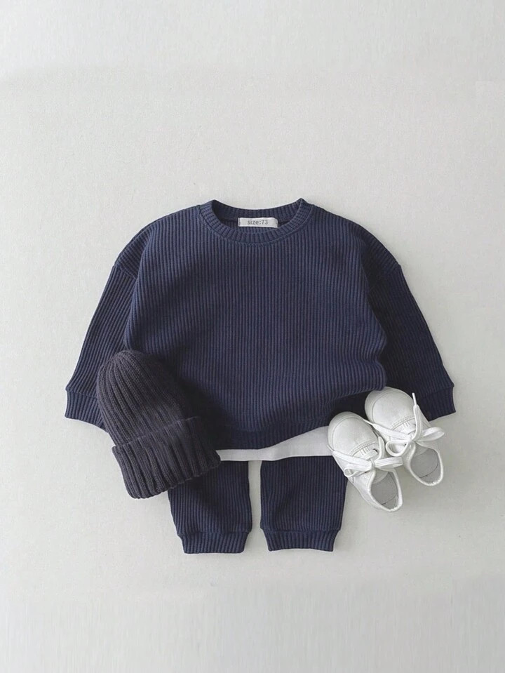 Baby Boy Solid Ribbed Knit Sweatshirt & Pants | SHEIN