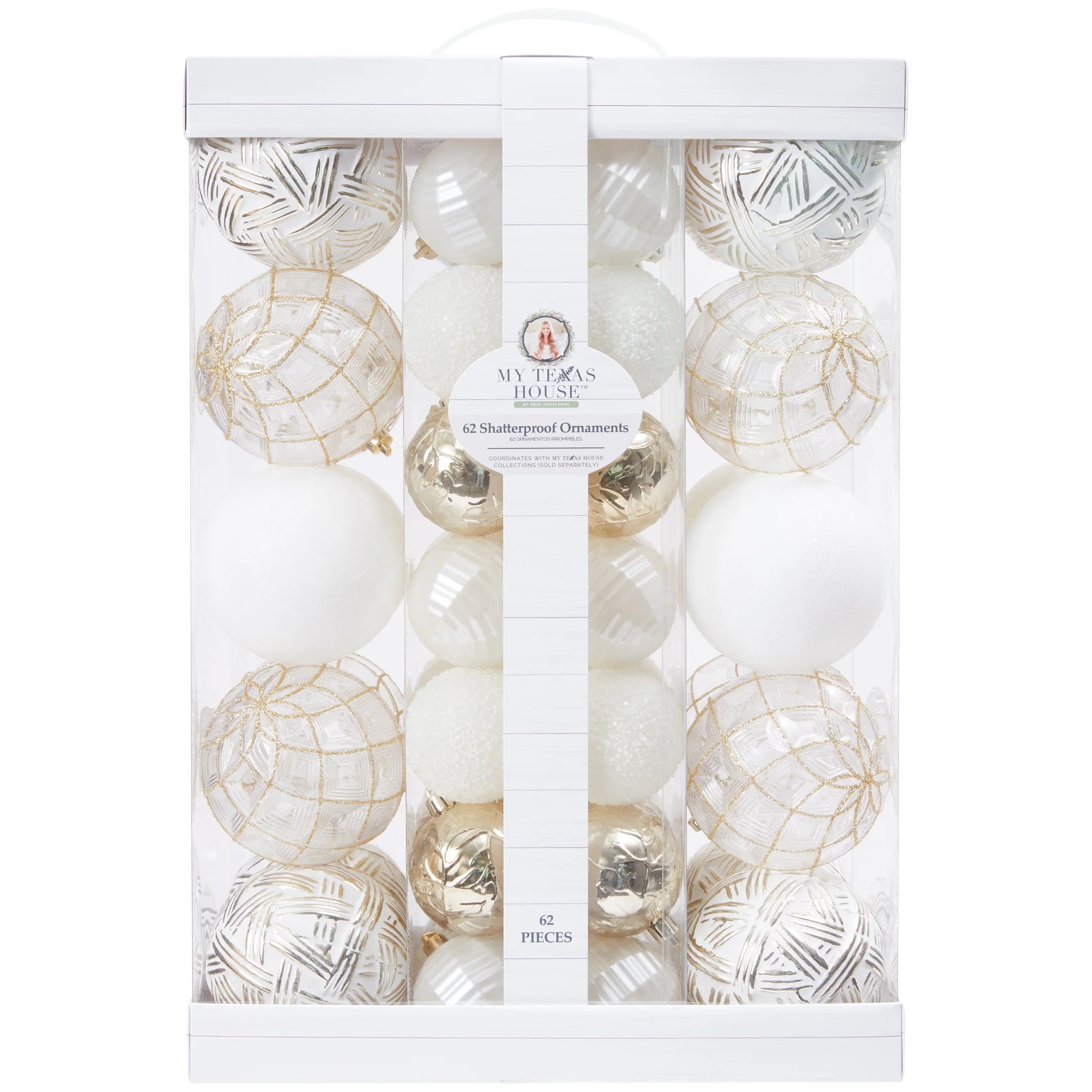 My Texas House Hanging Shatterproof Ornament Set, White and Gold, 62 Count | Walmart (US)