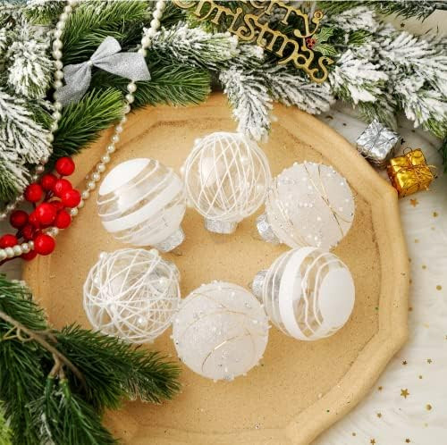 XmasExp Christmas Ball Ornaments Set-70mm/2.76" White Large Shatterproof Clear Glitter Pastic Chr... | Amazon (US)