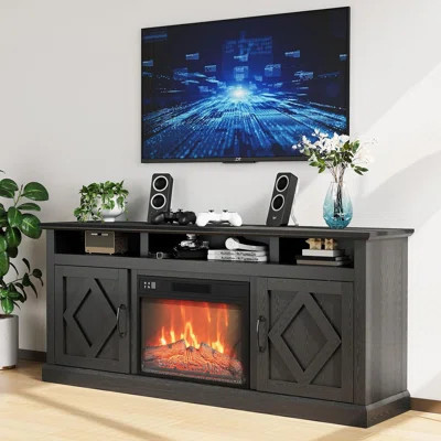 67" Modern Fireplace TV Stand With 23" Electric Fireplace & Remote Control, Wood Texture Entertainment Center With Storage Cabinet For Tvs Up To 80 | Wayfair North America