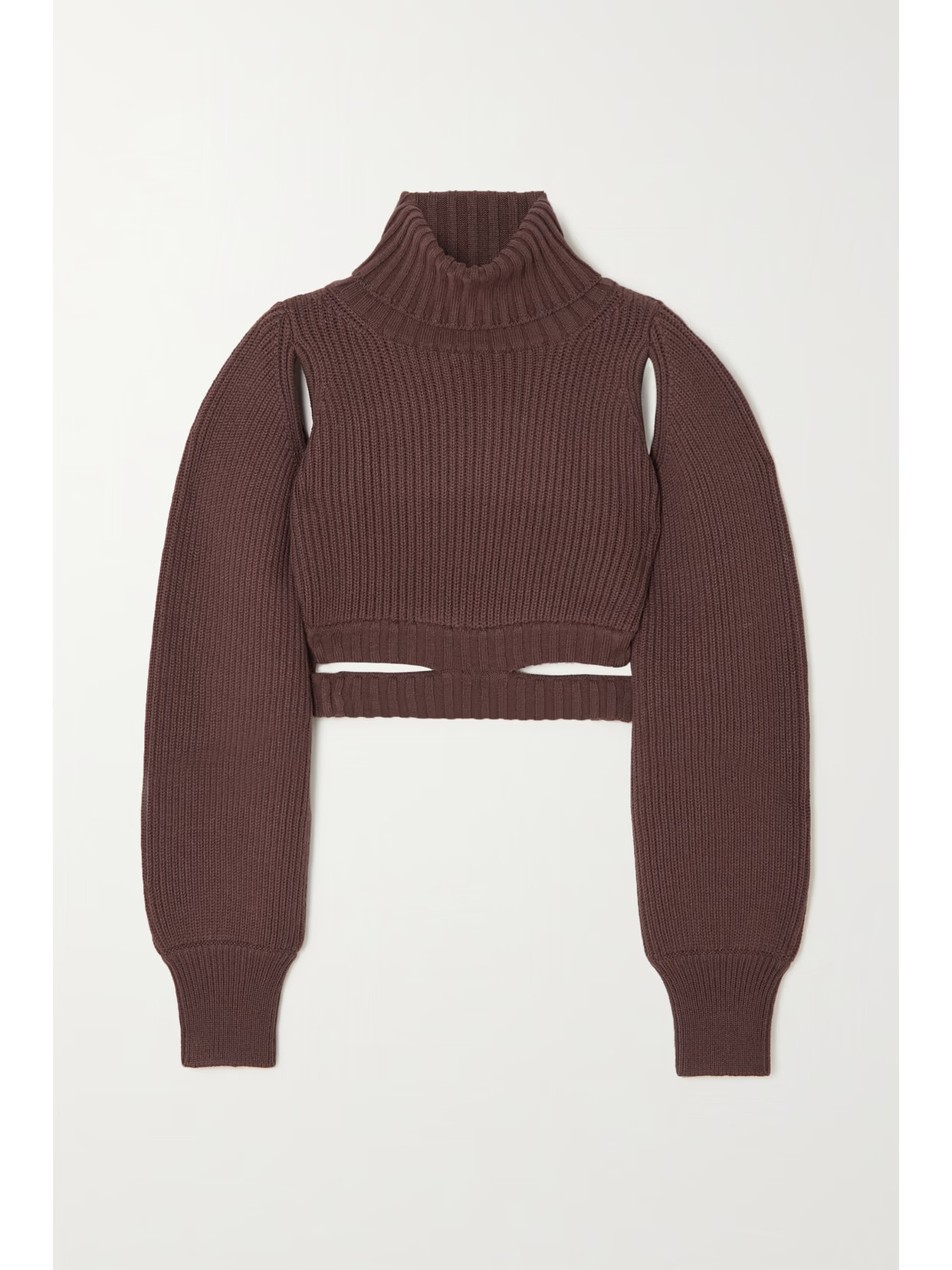 Andrea Adamo - Cropped Cutout Ribbed-knit Turtleneck Sweater - Brown | NET-A-PORTER (US)