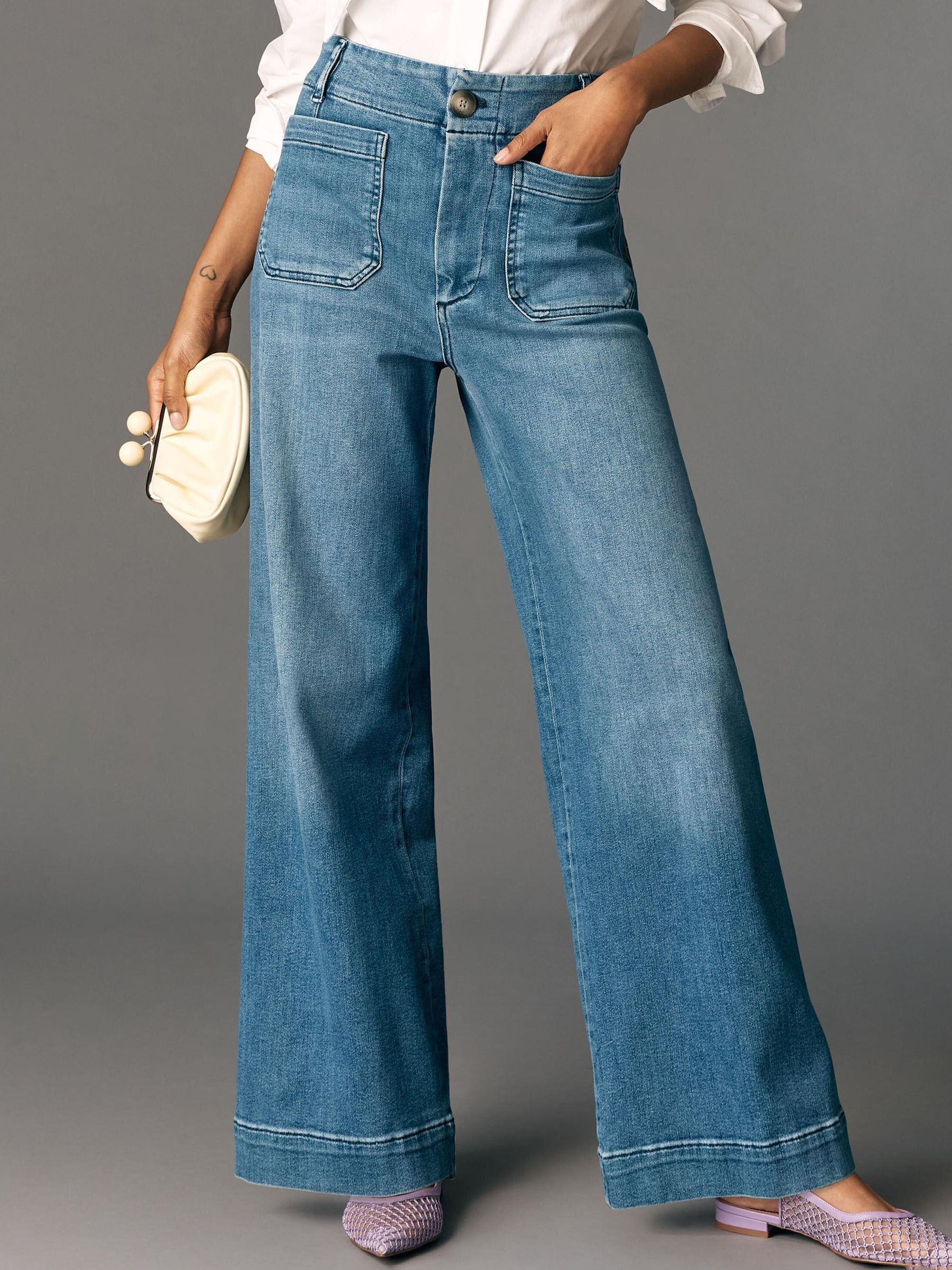 Anthropologie Anthropologie Blue Maeve The Colette Full-Length Wide-Leg Embroidered Pocket Edition Jeans | Next US