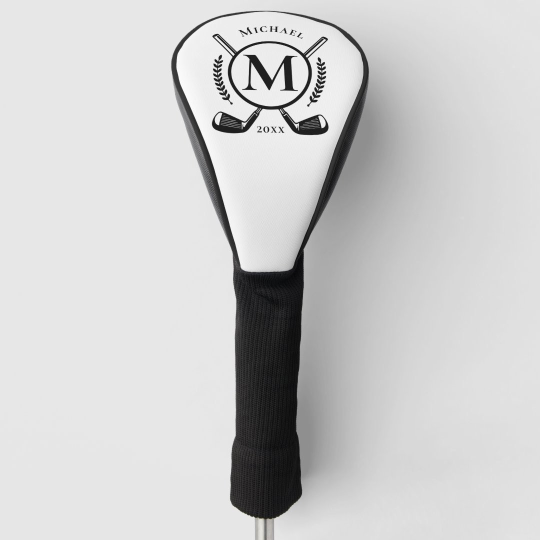 Black Name Monogram On White Golf Club Head Cover | Zazzle | Zazzle