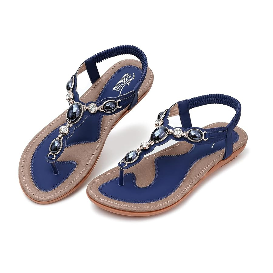 SHIBEVER Flat Sandals for Women Dressy: Summer Comfortable Dress Thong Flats Sandal | Amazon (US)