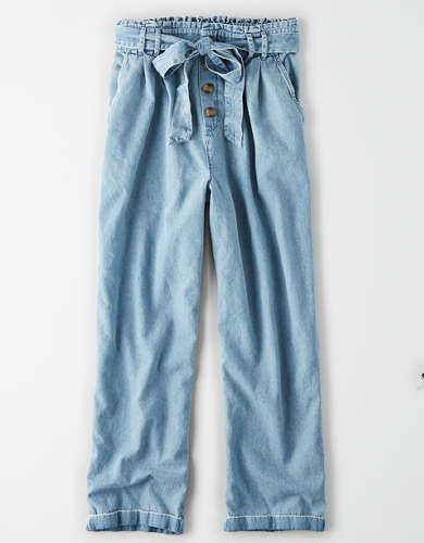 AE High-Waisted Denim Paperbag Taper Pant | American Eagle Outfitters (US & CA)