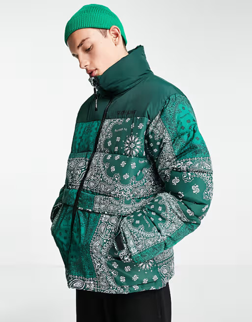 Sixth June bandana paisley print puffer in green | ASOS (Global)