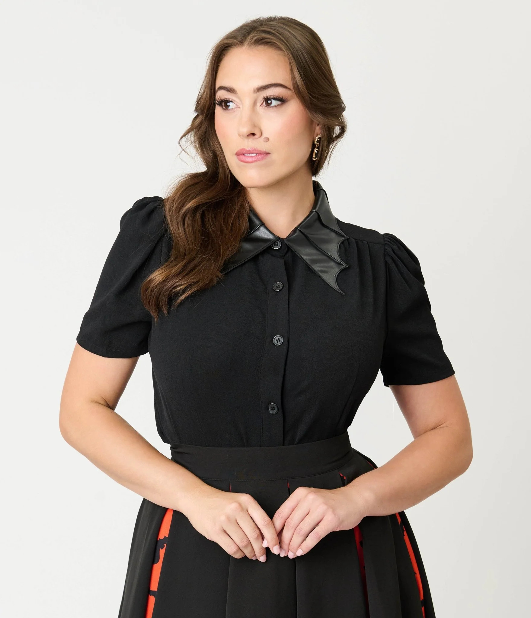 Unique Vintage Black Bat Collar Blouse | UniqueVintage