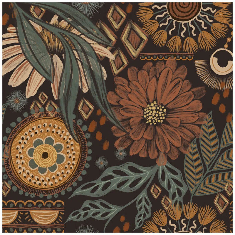 Boho Peel and Stick Wallpaper Floral Brown/Peach/Green Roll | Wayfair North America
