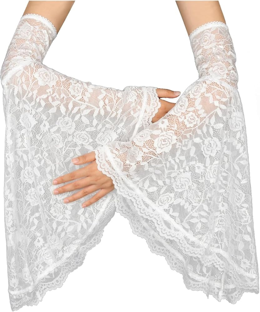 L'VOW Women's 1 Pair Gothic Black Lace Sleeves Witch Gloves Victorian Lace Arm Sleeve Vampire Acc... | Amazon (US)