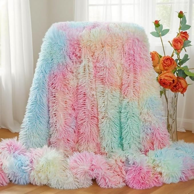 Plush Super Soft Blanket Colorful Bedding Sofa Cover Furry Fuzzy Fur Warm Throw Qulit Cozy Couch ... | Amazon (US)