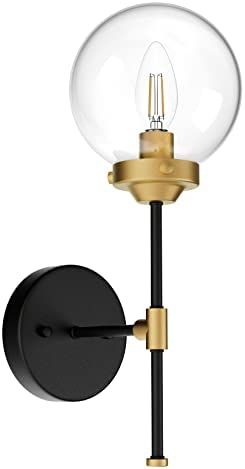 Ralbay Black Gold Wall Sconce Indoor Industrial Globe Wall Light Fixture Clear Glass Globe Wall L... | Amazon (US)