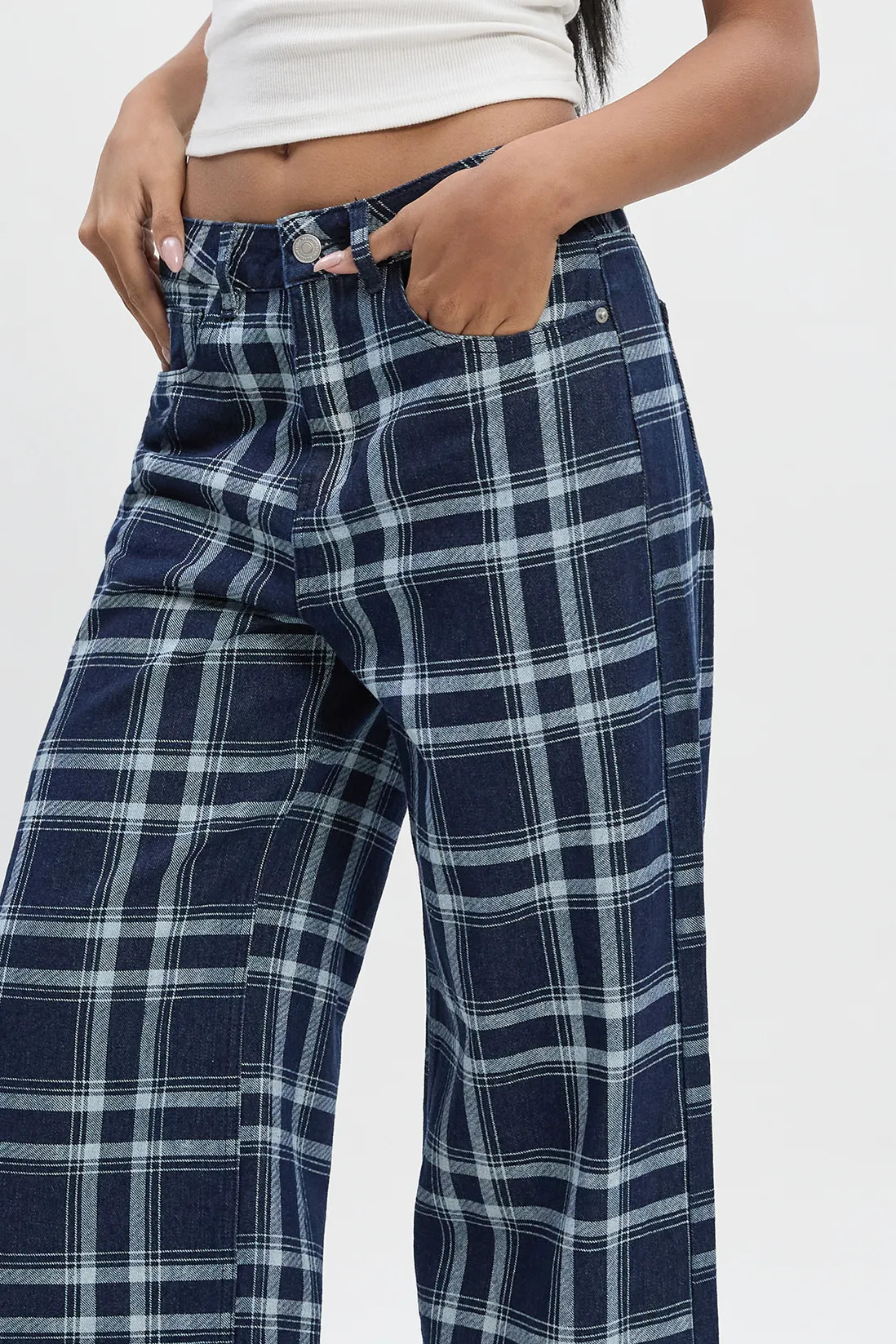 High Waist Checked Denim Wide Leg Jean | Boohoo.com (UK & IE)