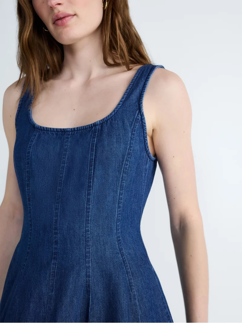 Free Assembly Women's and Women's Plus Square Neck Cotton Midi Panel Dress, Sizes XS-4X | Walmart (US)