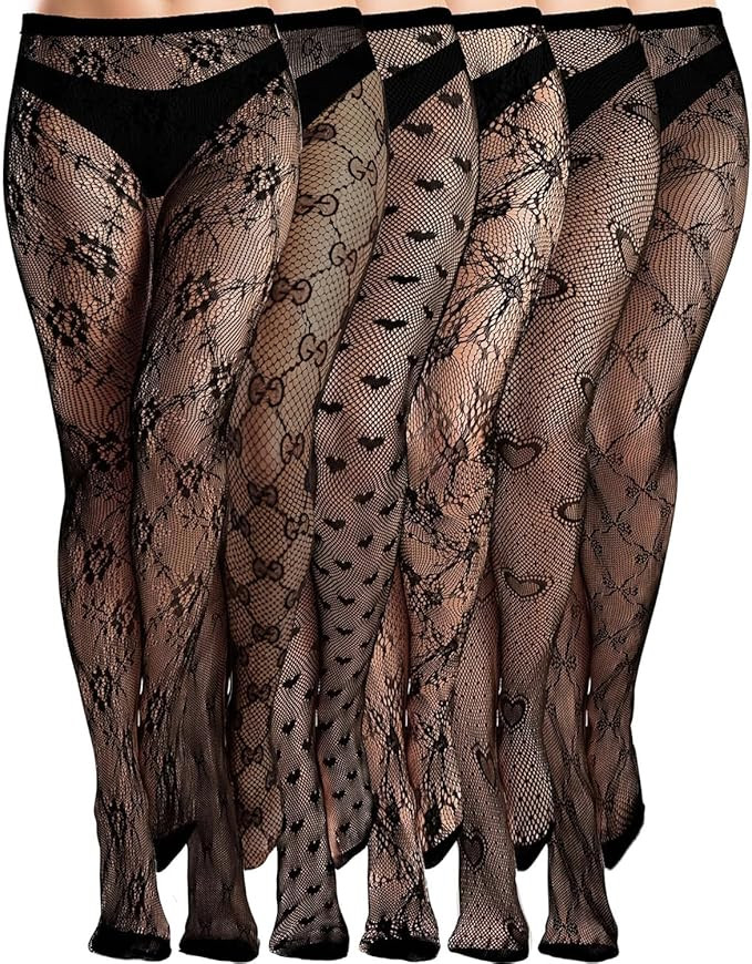 6 Pairs Patterned Tights for Women,Fun Lace Tights,High Elastic Cute Y2k Style Waist Tight with D... | Amazon (US)